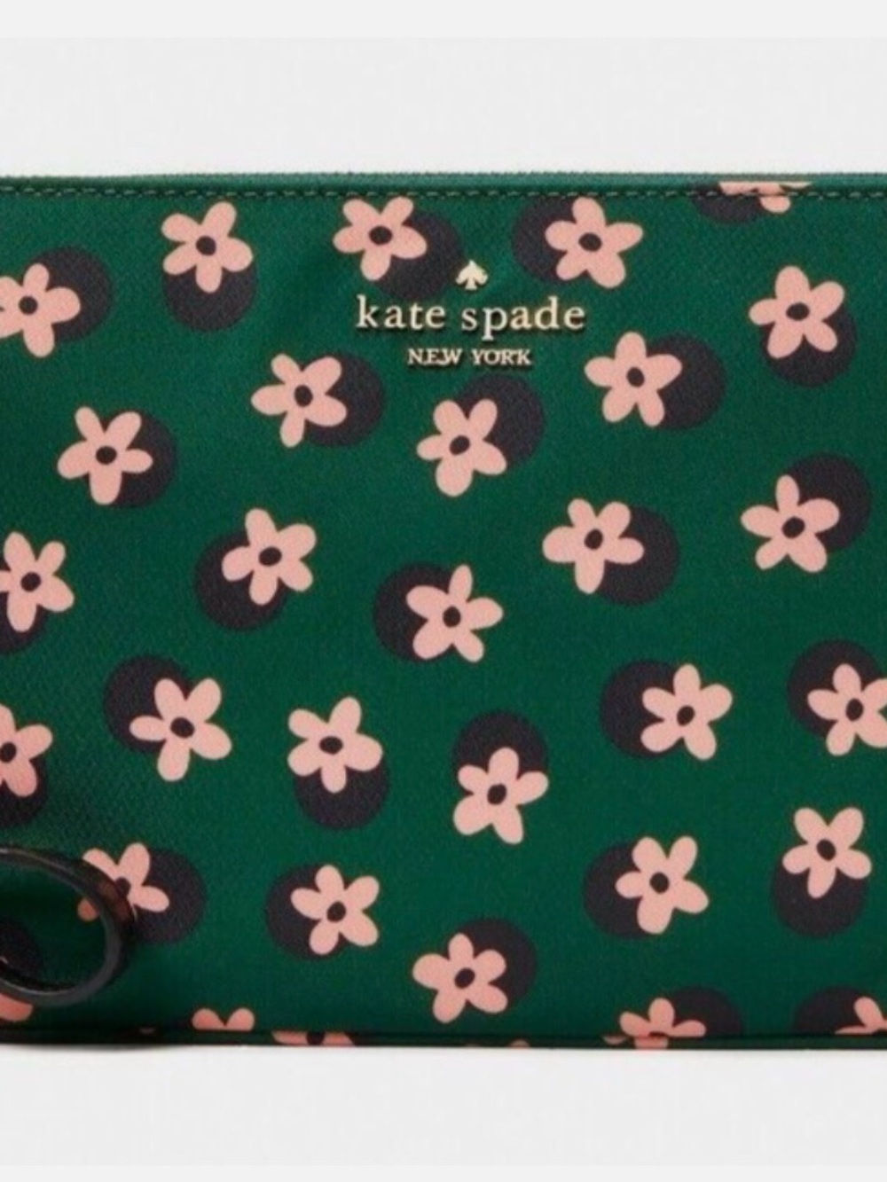 kate spade Green Floral Zip Pouch with Pink Flowers